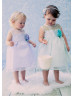 Sheer Neck Organza Polka Dot Tea Length Flower Girl Dress
